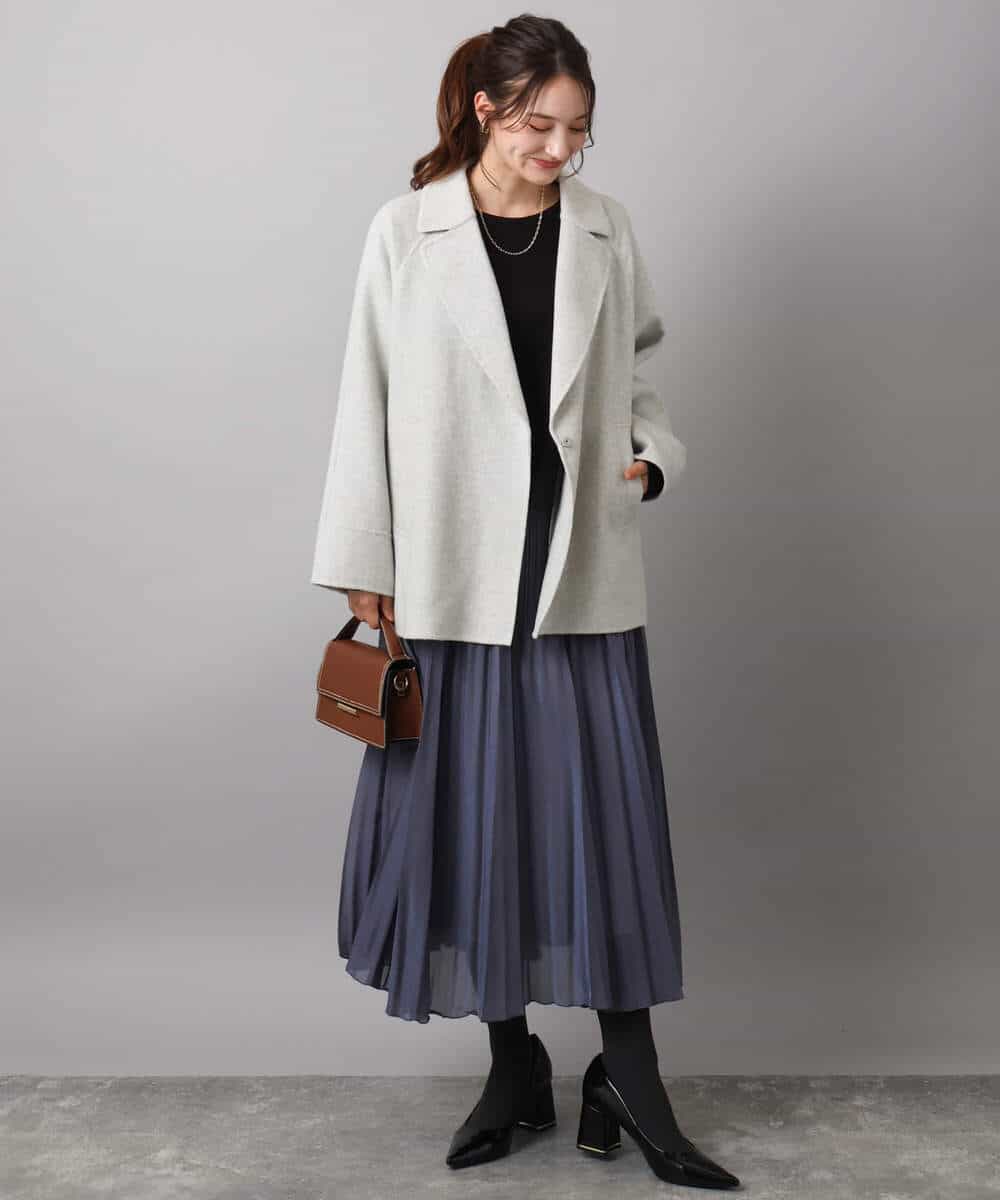FKJAD40270 MK MICHEL KLEIN(MK ミッシェルクラン) スムースリバー ミドル丈コート ライトグレー