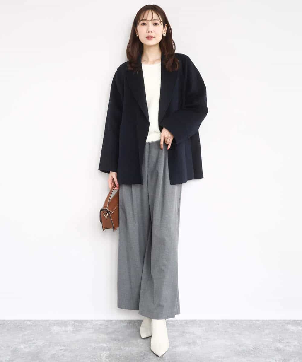 FKJAD40270 MK MICHEL KLEIN(MK ミッシェルクラン) スムースリバー ミドル丈コート ライトグレー