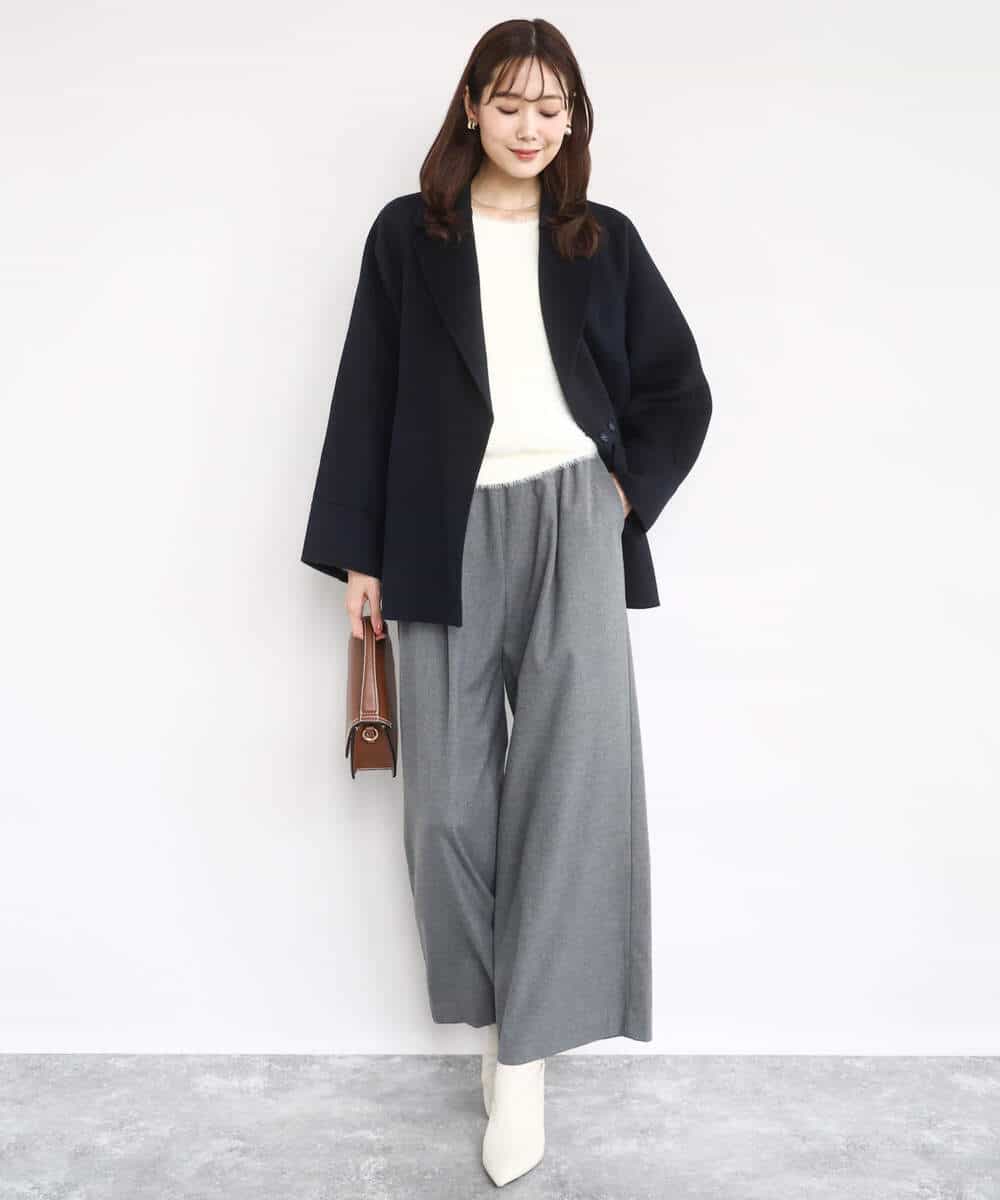 FKJAD40270 MK MICHEL KLEIN(MK ミッシェルクラン) スムースリバー ミドル丈コート ライトグレー