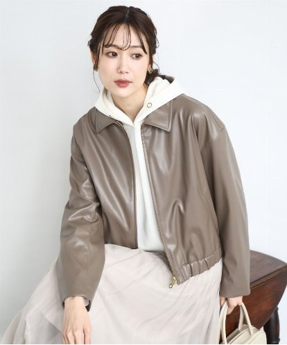 FKJAD41240 MK MICHEL KLEIN ステンカラーフェイクレザーブルゾン/洗える