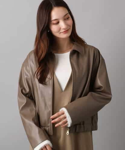 FKJAD41240 MK MICHEL KLEIN ステンカラーフェイクレザーブルゾン/洗える