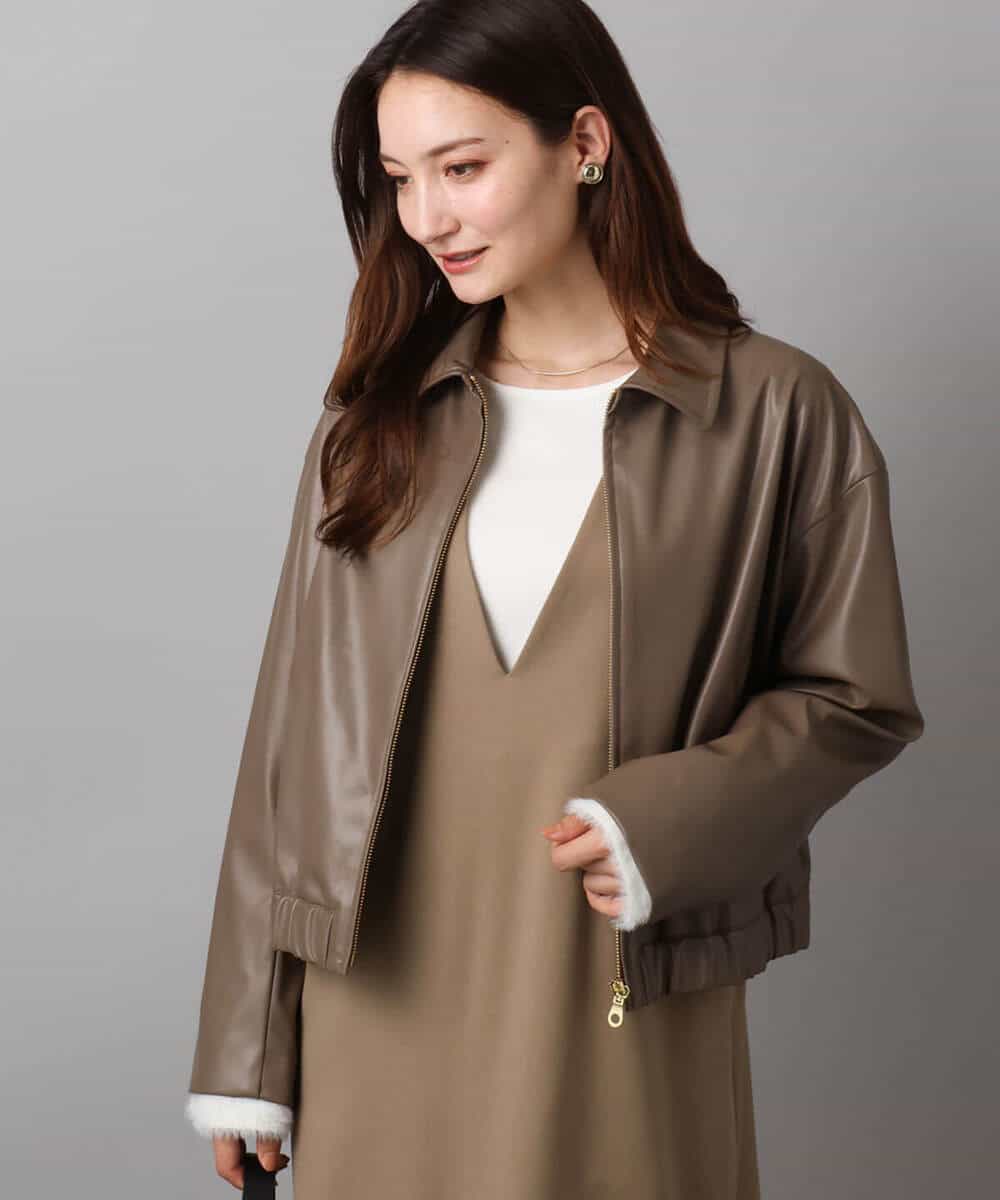 FKJAD41240 MK MICHEL KLEIN(MK ミッシェルクラン) ステンカラーフェイクレザーブルゾン/洗える モカ