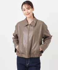 FKJAD41240 MK MICHEL KLEIN(MK ミッシェルクラン) ステンカラーフェイクレザーブルゾン/洗える モカ