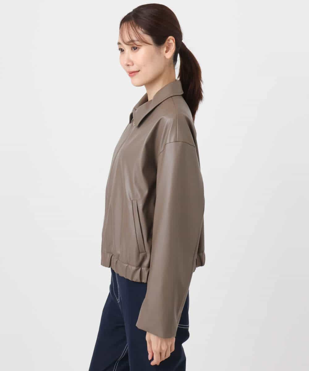 FKJAD41240 MK MICHEL KLEIN(MK ミッシェルクラン) ステンカラーフェイクレザーブルゾン/洗える モカ
