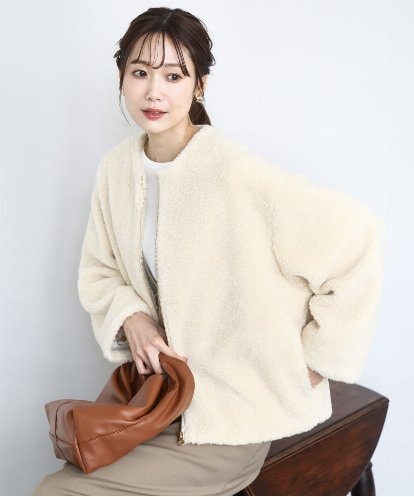FKJAD42250 MK MICHEL KLEIN ノーカラーボアブルゾン/洗える