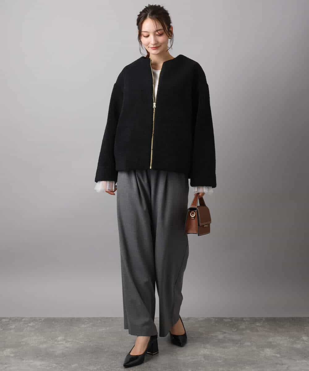 FKJAD42250 MK MICHEL KLEIN(MK ミッシェルクラン) ノーカラーボアブルゾン/洗える アイボリー