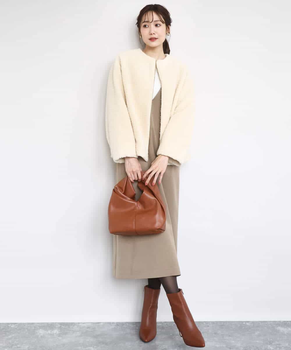 FKJAD42250 MK MICHEL KLEIN(MK ミッシェルクラン) ノーカラーボアブルゾン/洗える アイボリー