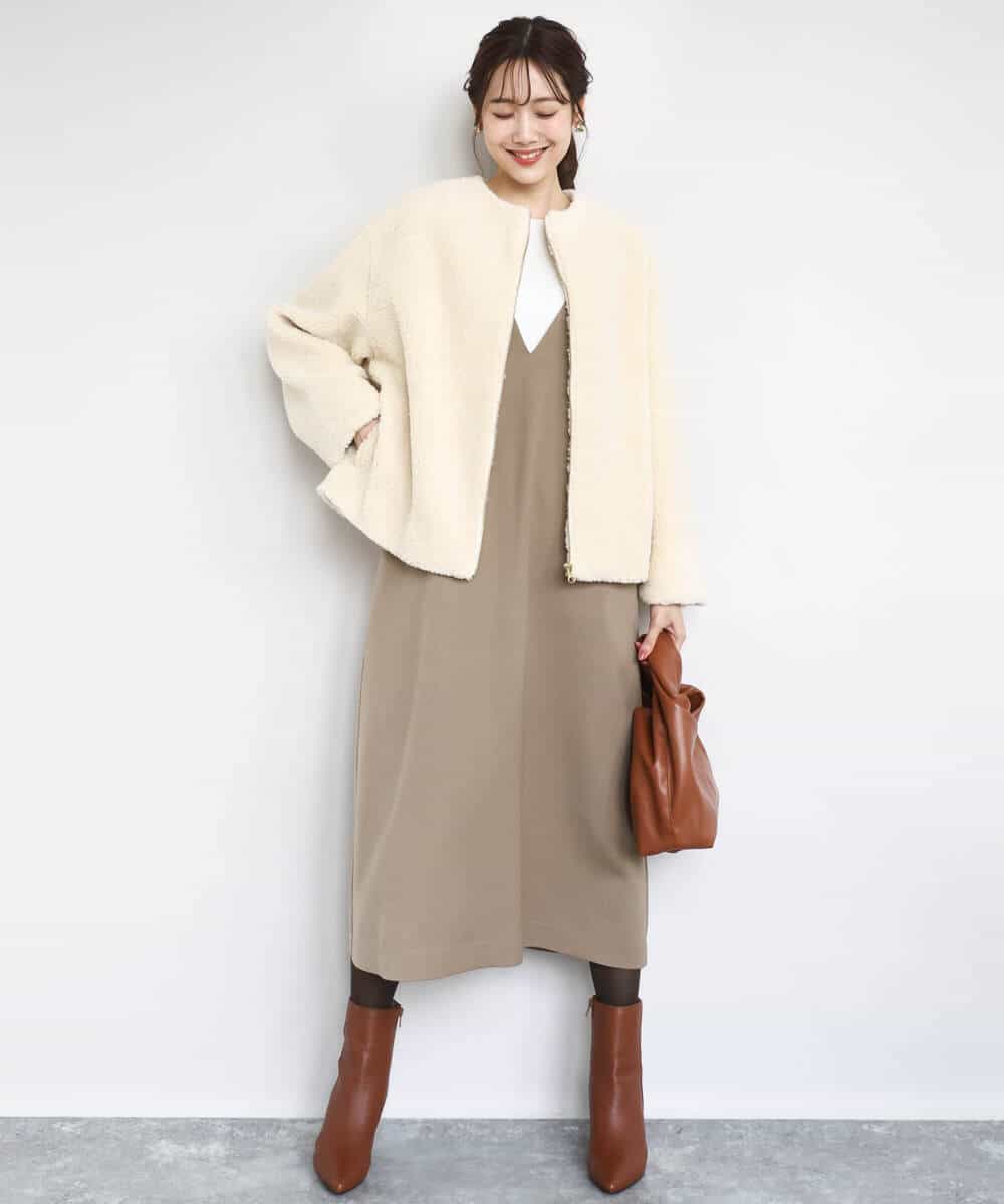 FKJAD42250 MK MICHEL KLEIN(MK ミッシェルクラン) ノーカラーボアブルゾン/洗える アイボリー