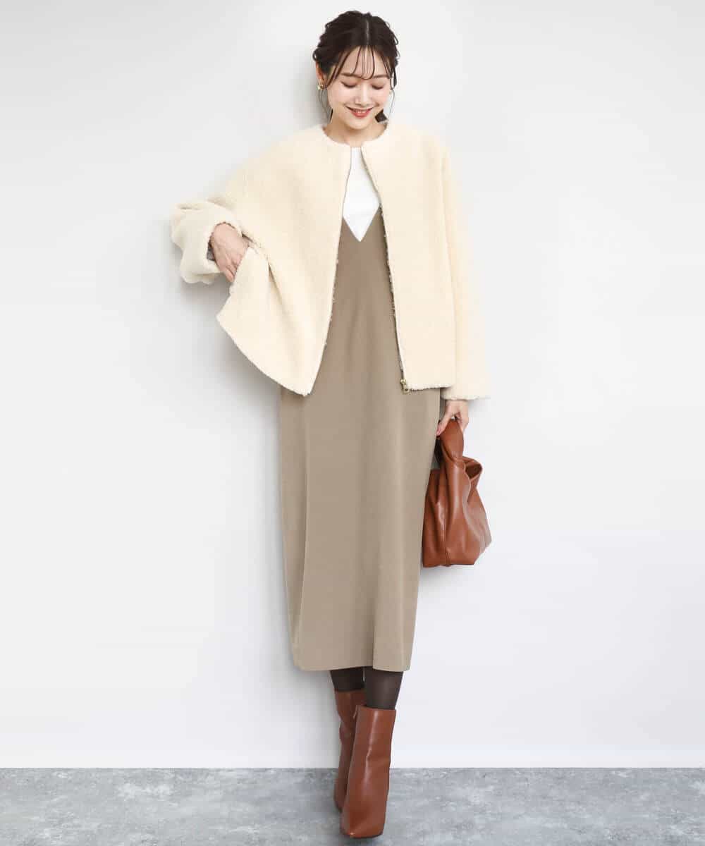 FKJAD42250 MK MICHEL KLEIN(MK ミッシェルクラン) ノーカラーボアブルゾン/洗える アイボリー