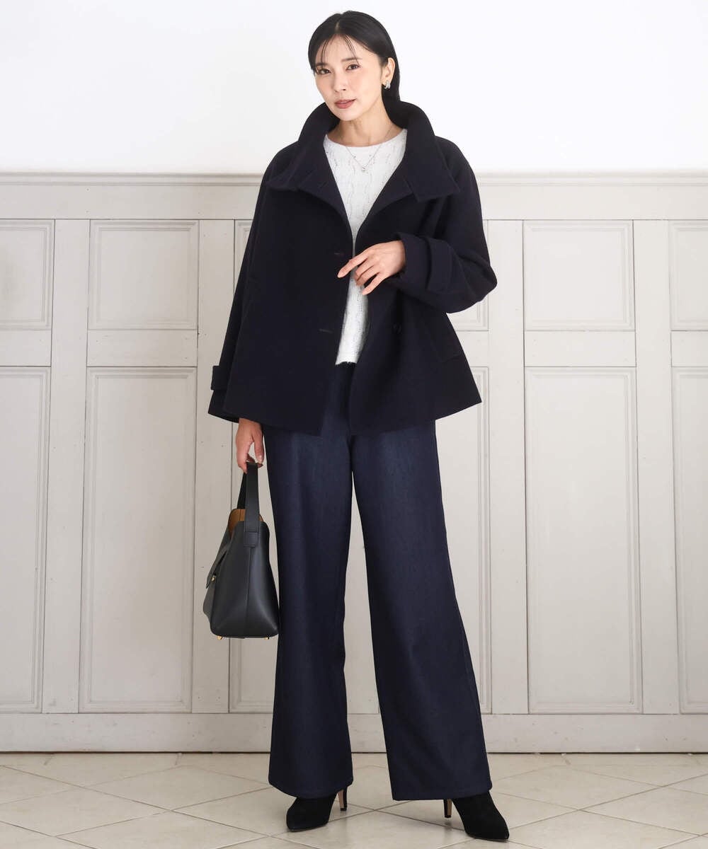 FKJAD54380 MK MICHEL KLEIN(MK ミッシェルクラン) [超軽量]エアリアルウール スタンドカラーショートコート ブルー