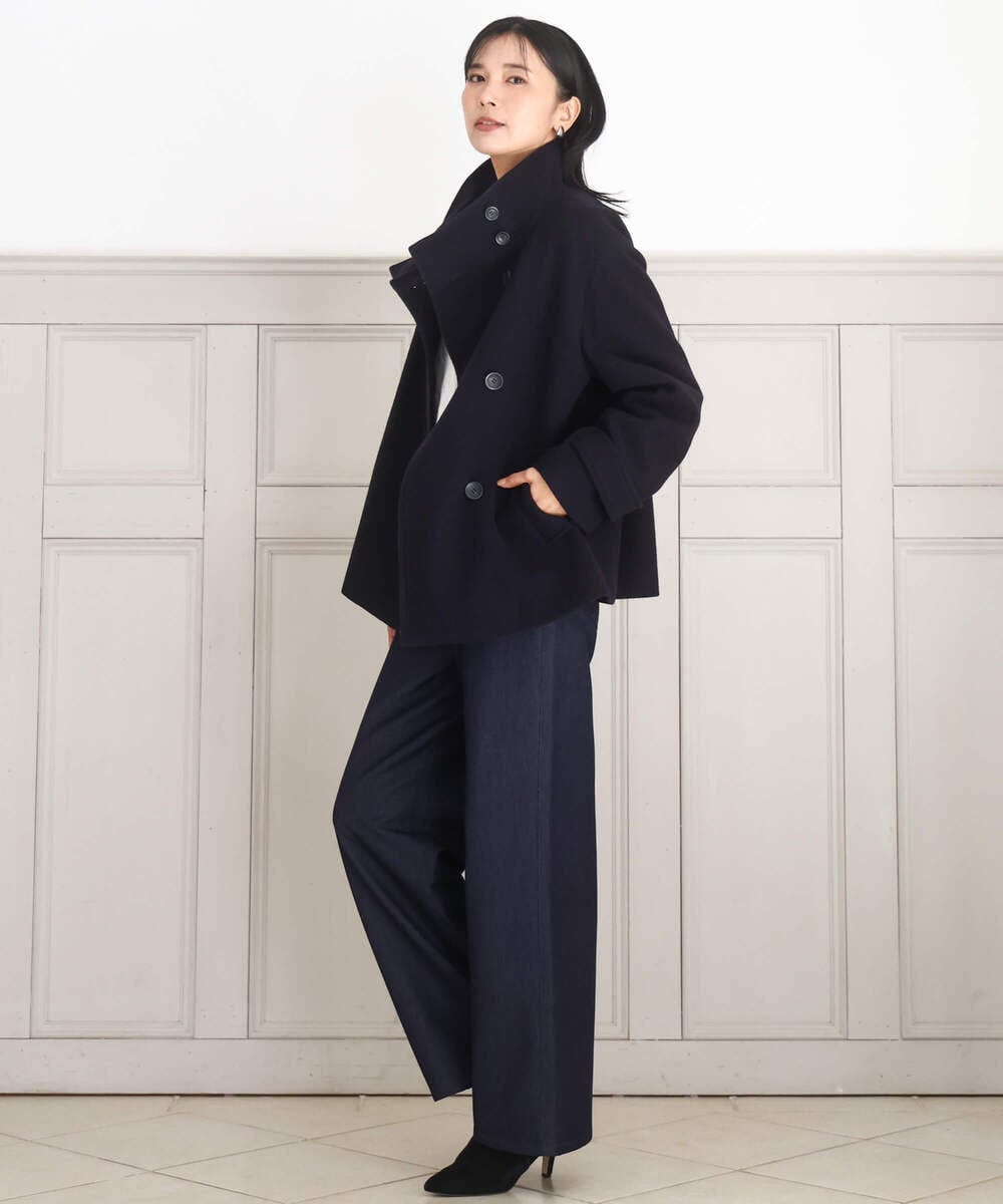 FKJAD54380 MK MICHEL KLEIN(MK ミッシェルクラン) [超軽量]エアリアルウール スタンドカラーショートコート ブルー