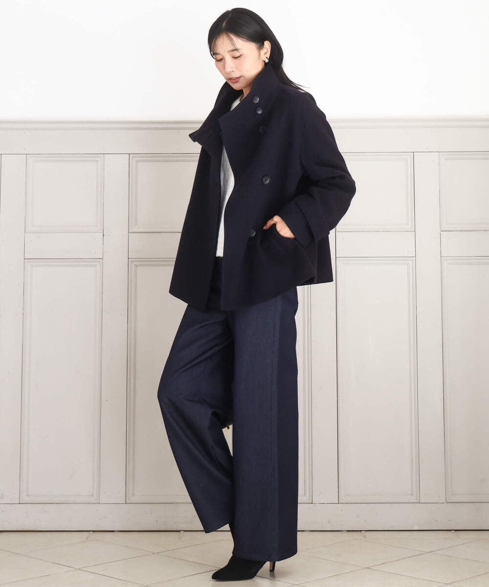 FKJAD54380 MK MICHEL KLEIN(MK ミッシェルクラン) [超軽量]エアリアルウール スタンドカラーショートコート ブルー