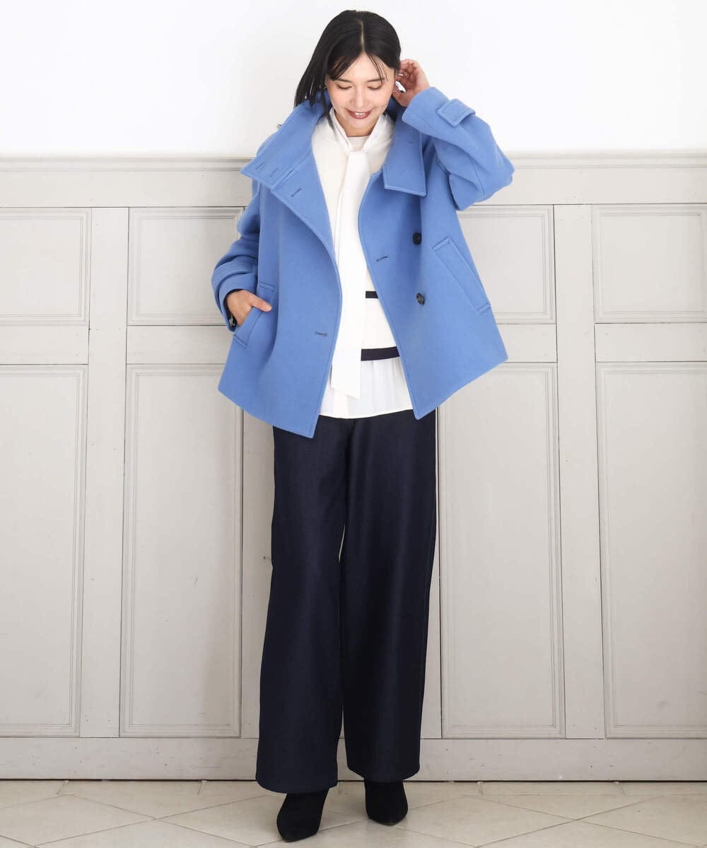 FKJAD54380 MK MICHEL KLEIN(MK ミッシェルクラン) [超軽量]エアリアルウール スタンドカラーショートコート ブルー