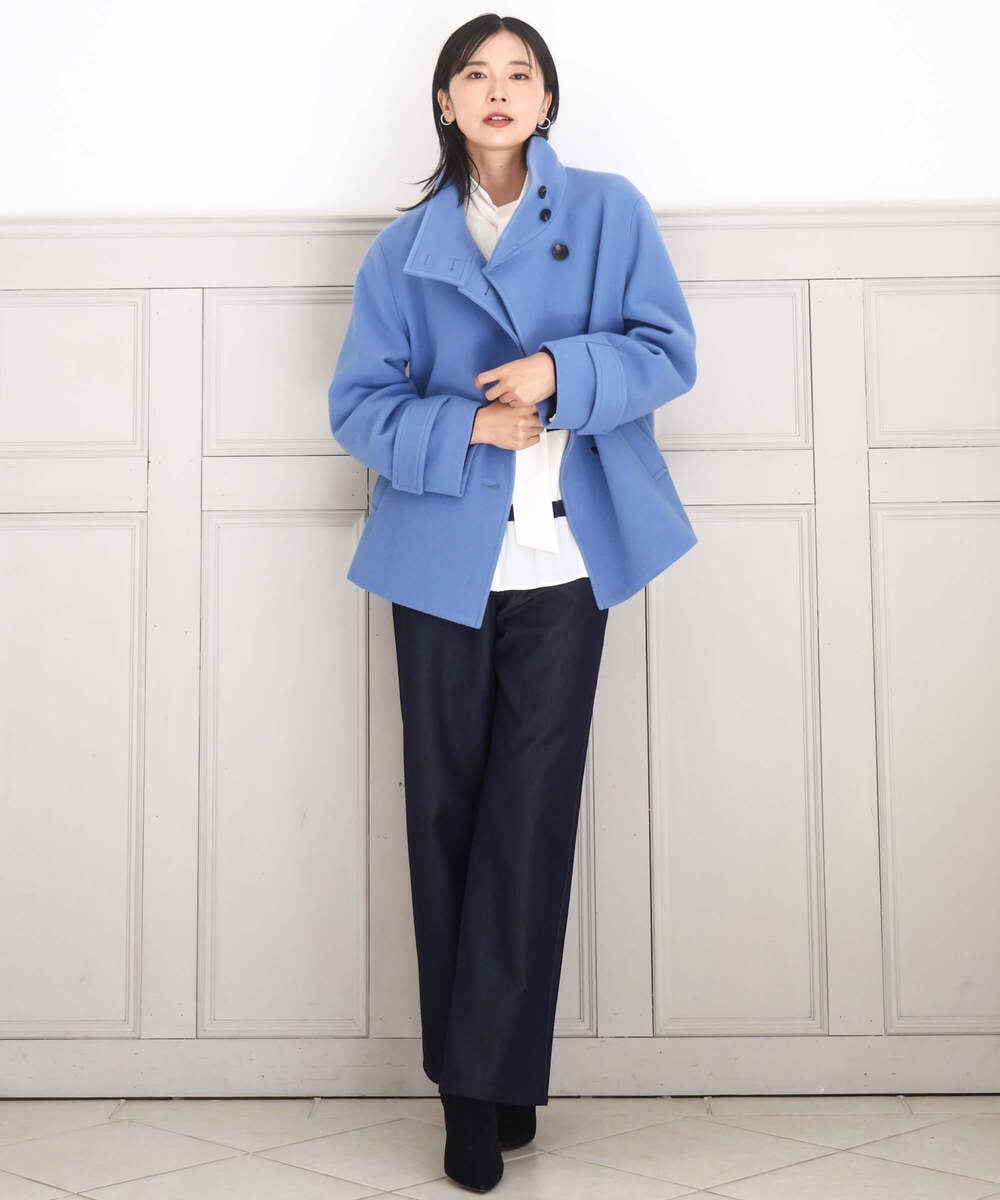 FKJAD54380 MK MICHEL KLEIN(MK ミッシェルクラン) [超軽量]エアリアルウール スタンドカラーショートコート ブルー