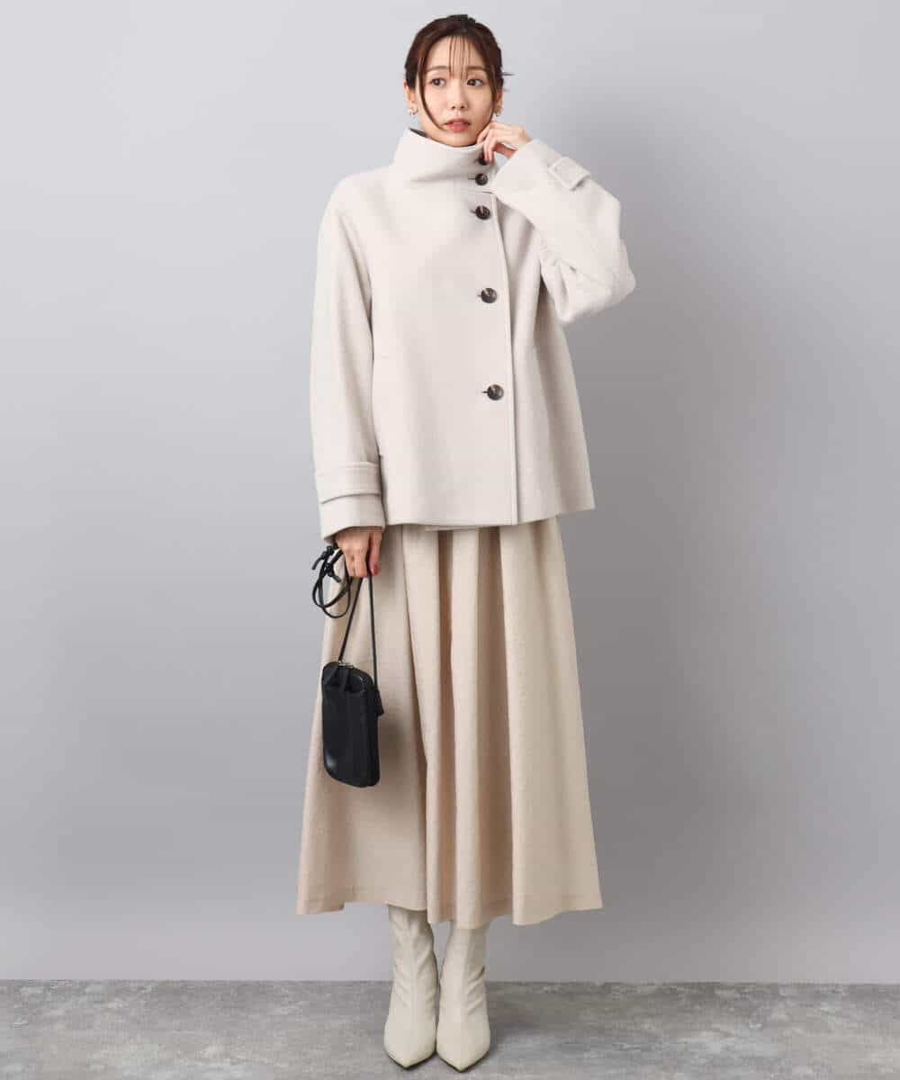 FKJAD54380 MK MICHEL KLEIN(MK ミッシェルクラン) エアリアルウール スタンドカラーショートコート ブルー