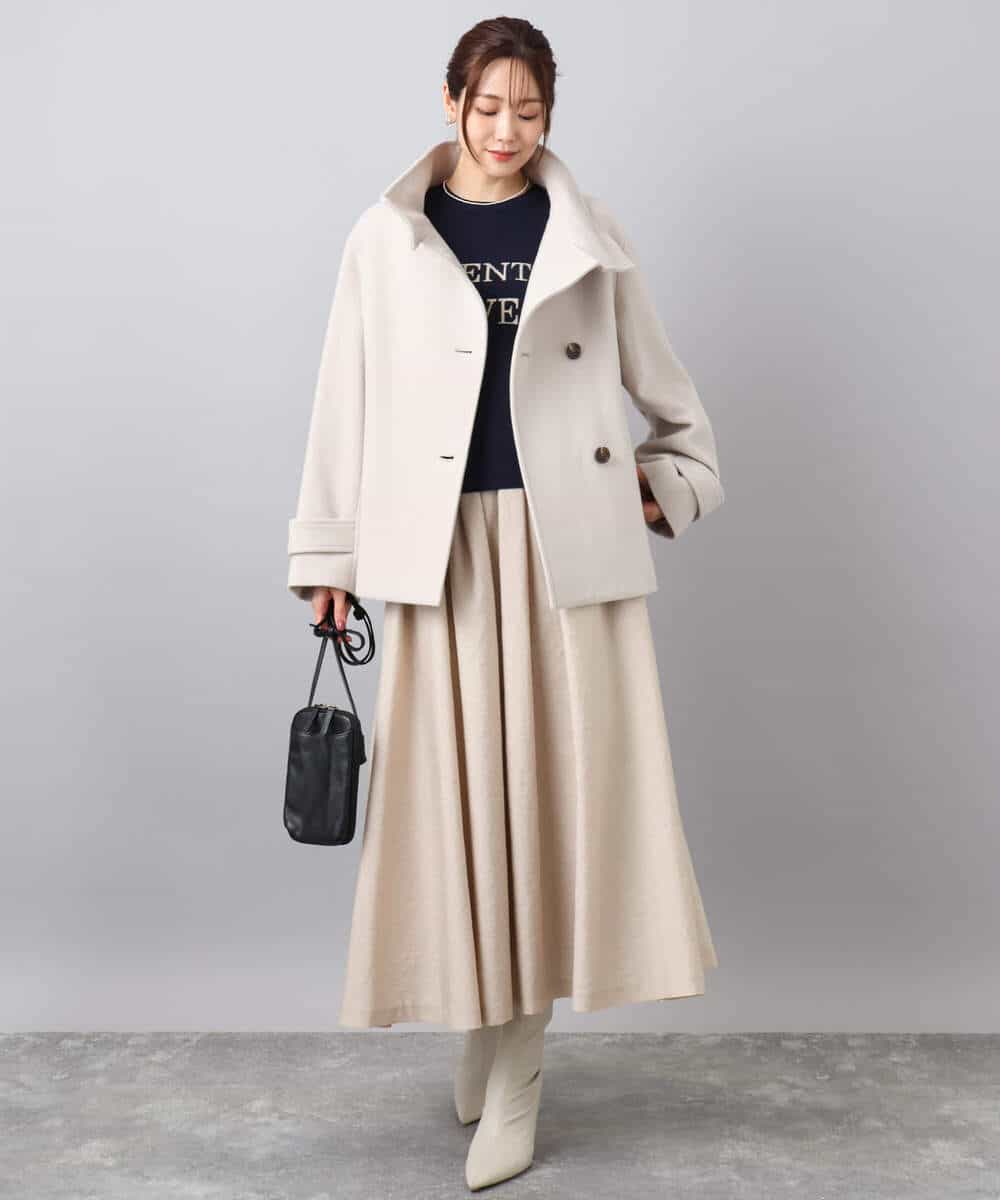 FKJAD54380 MK MICHEL KLEIN(MK ミッシェルクラン) エアリアルウール スタンドカラーショートコート ブルー