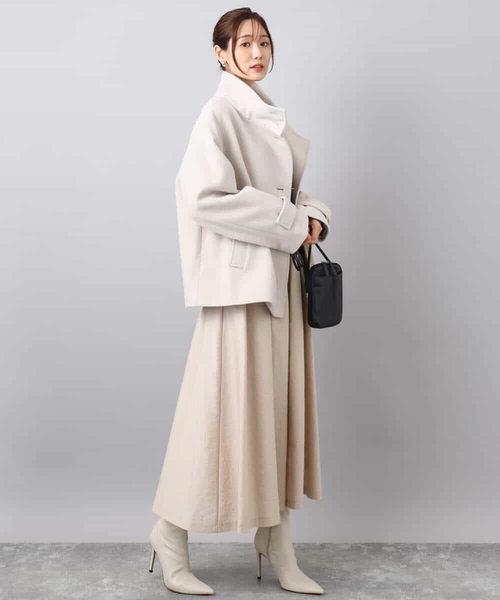 FKJAD54380 MK MICHEL KLEIN(MK ミッシェルクラン) エアリアルウール スタンドカラーショートコート ブルー
