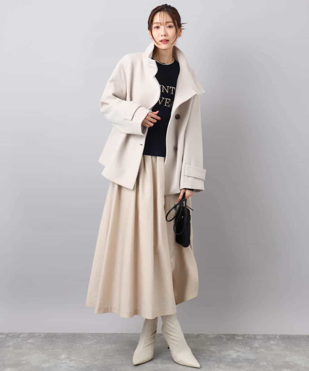 FKJAD54380 MK MICHEL KLEIN(MK ミッシェルクラン) エアリアルウール スタンドカラーショートコート ブルー