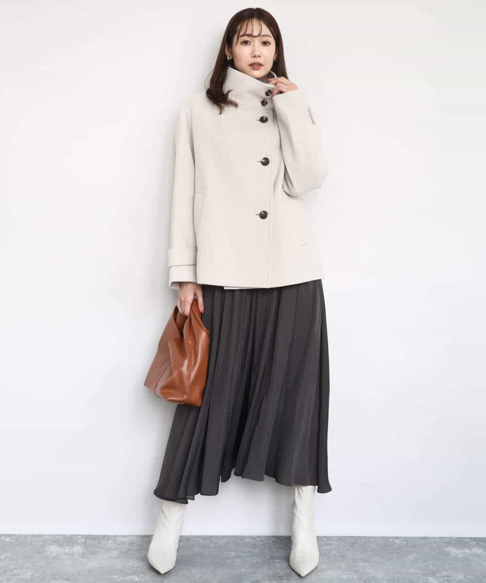 FKJAD54380 MK MICHEL KLEIN(MK ミッシェルクラン) エアリアルウール スタンドカラーショートコート ブルー