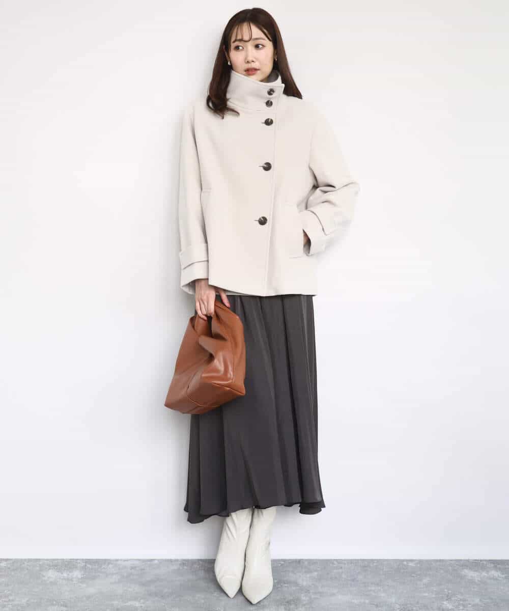 FKJAD54380 MK MICHEL KLEIN(MK ミッシェルクラン) エアリアルウール スタンドカラーショートコート ブルー