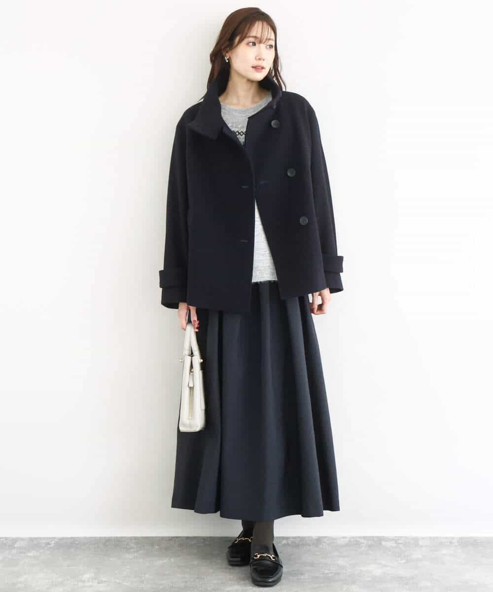 FKJAD54380 MK MICHEL KLEIN(MK ミッシェルクラン) エアリアルウール スタンドカラーショートコート ブルー