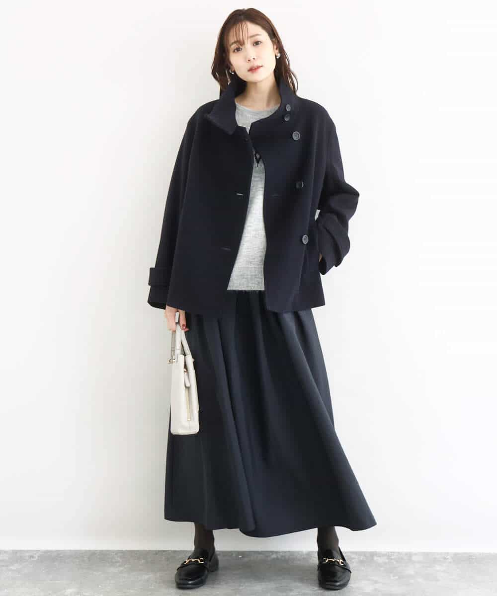 FKJAD54380 MK MICHEL KLEIN(MK ミッシェルクラン) エアリアルウール スタンドカラーショートコート ブルー