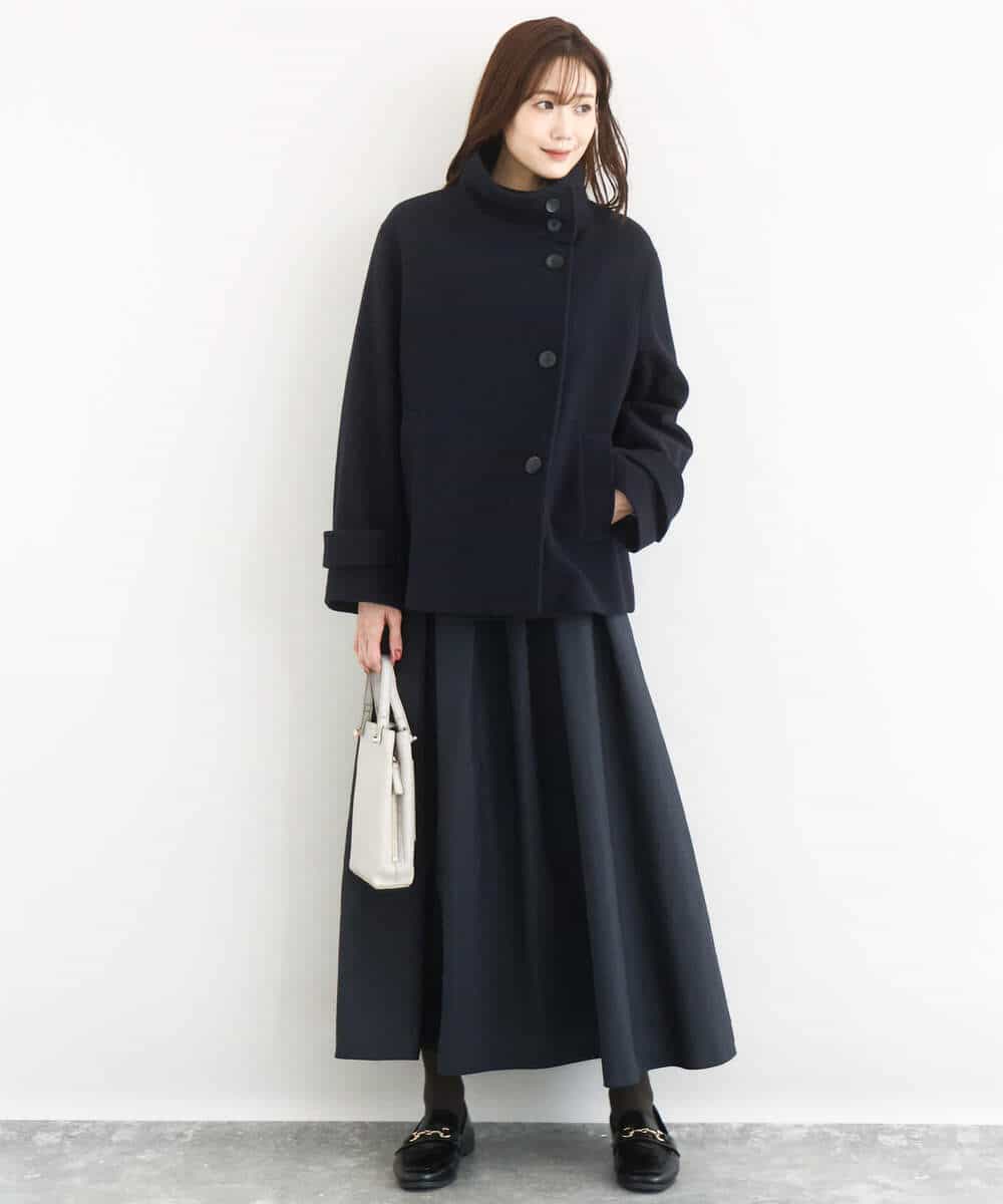 FKJAD54380 MK MICHEL KLEIN(MK ミッシェルクラン) エアリアルウール スタンドカラーショートコート ブルー