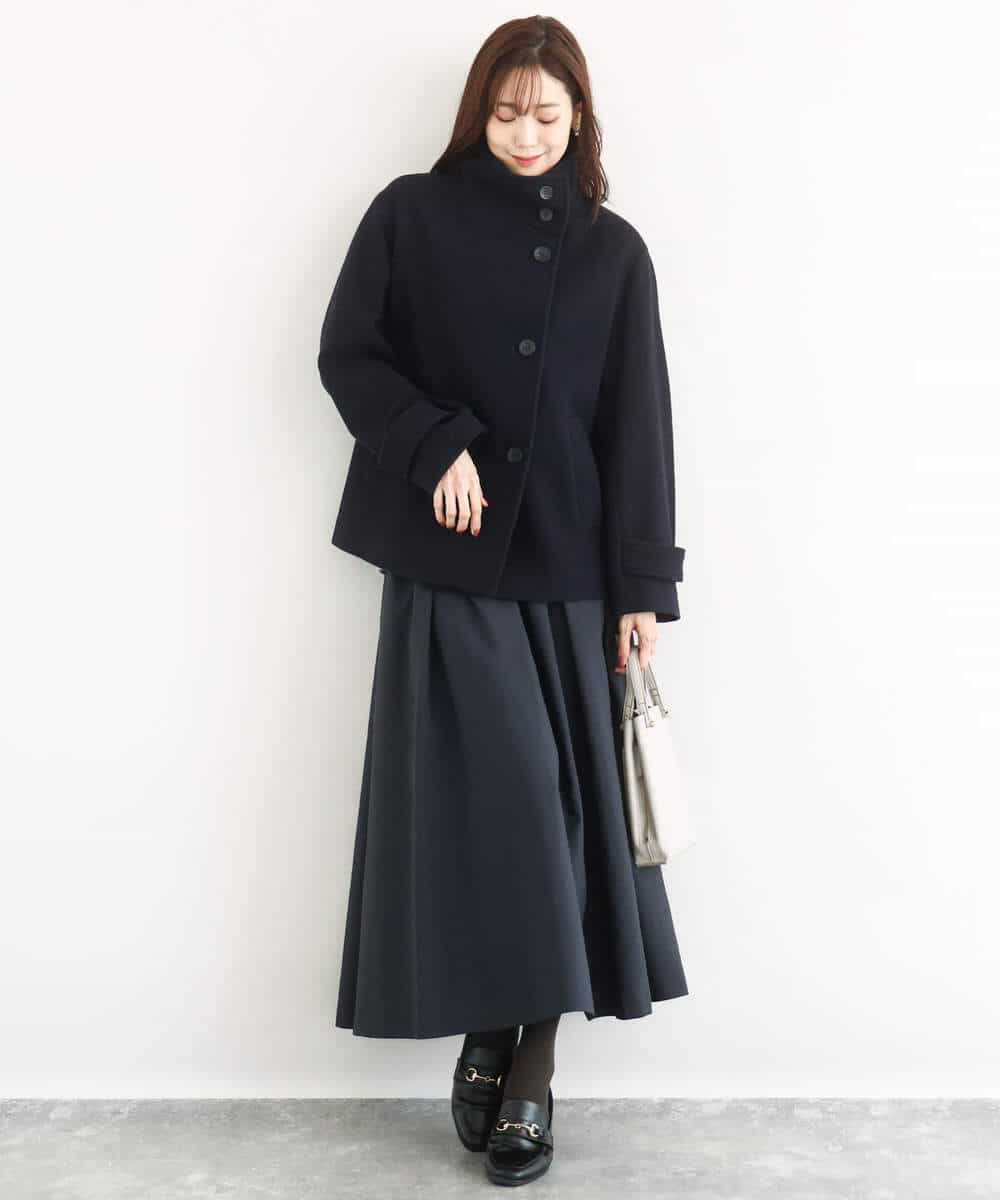 FKJAD54380 MK MICHEL KLEIN(MK ミッシェルクラン) エアリアルウール スタンドカラーショートコート ブルー