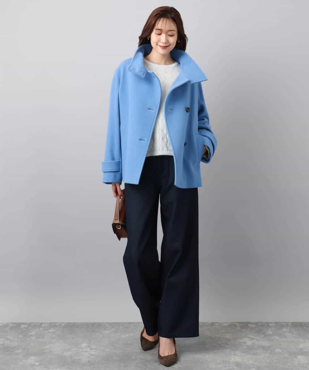 FKJAD54380 MK MICHEL KLEIN(MK ミッシェルクラン) エアリアルウール スタンドカラーショートコート ブルー