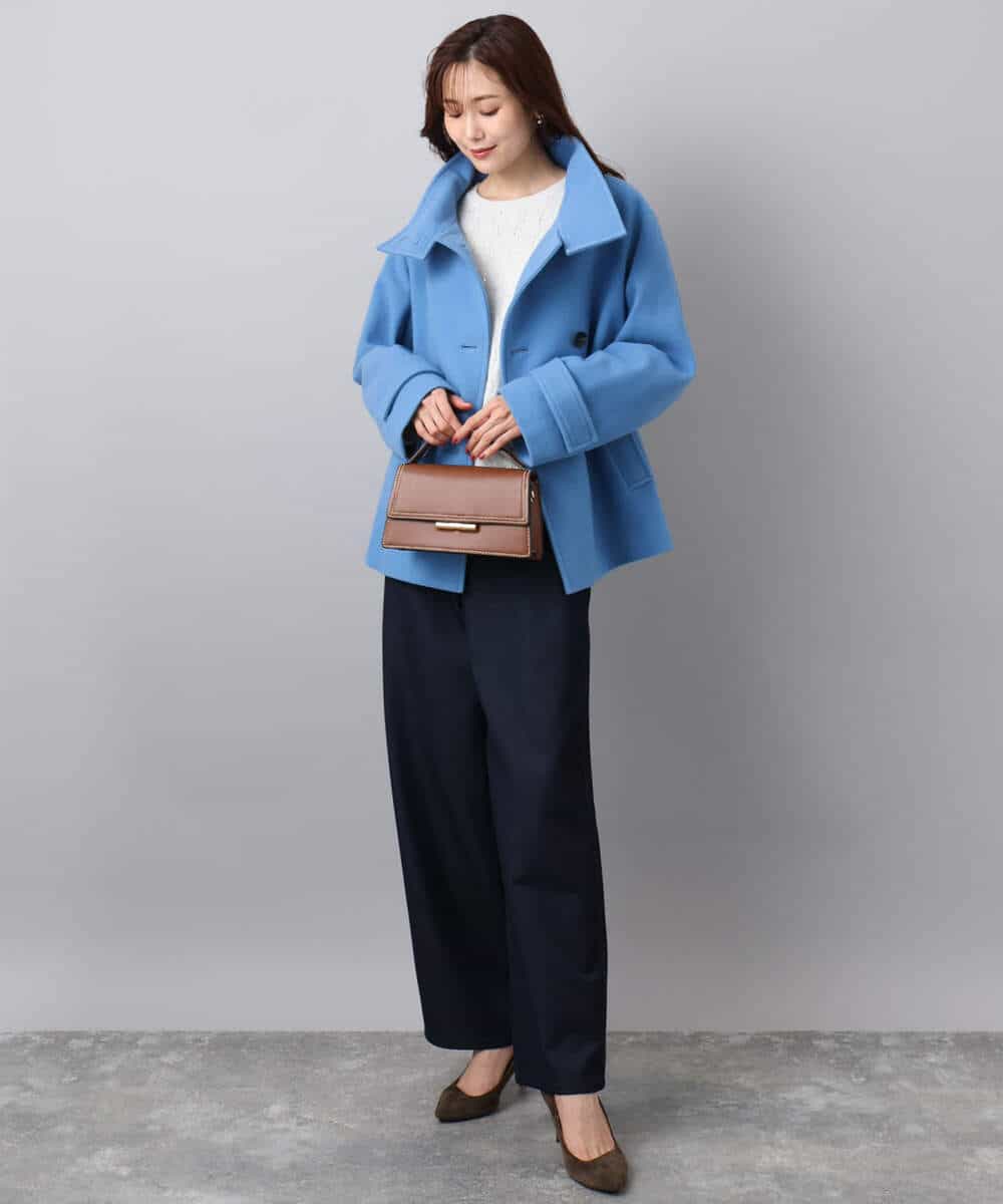 FKJAD54380 MK MICHEL KLEIN(MK ミッシェルクラン) エアリアルウール スタンドカラーショートコート ブルー