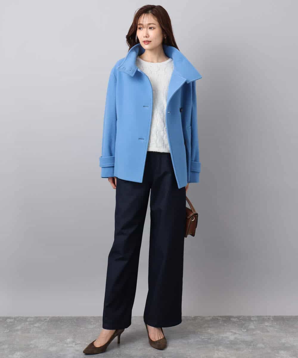 FKJAD54380 MK MICHEL KLEIN(MK ミッシェルクラン) エアリアルウール スタンドカラーショートコート ブルー