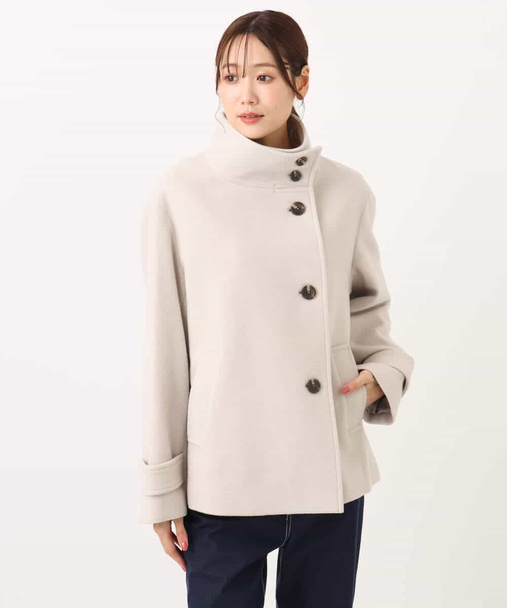 FKJAD54380 MK MICHEL KLEIN(MK ミッシェルクラン) エアリアルウール スタンドカラーショートコート ブルー