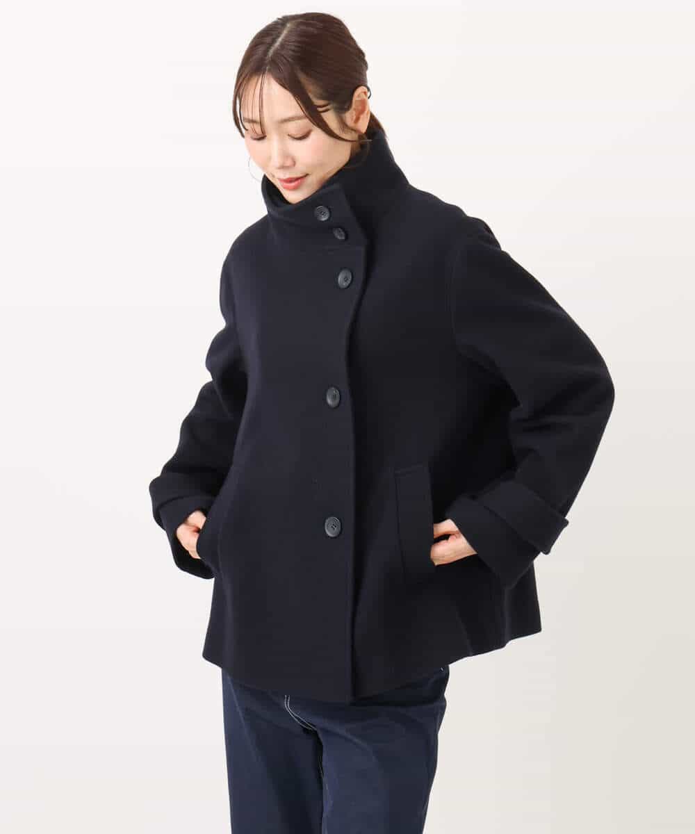 FKJAD54380 MK MICHEL KLEIN(MK ミッシェルクラン) エアリアルウール スタンドカラーショートコート ブルー