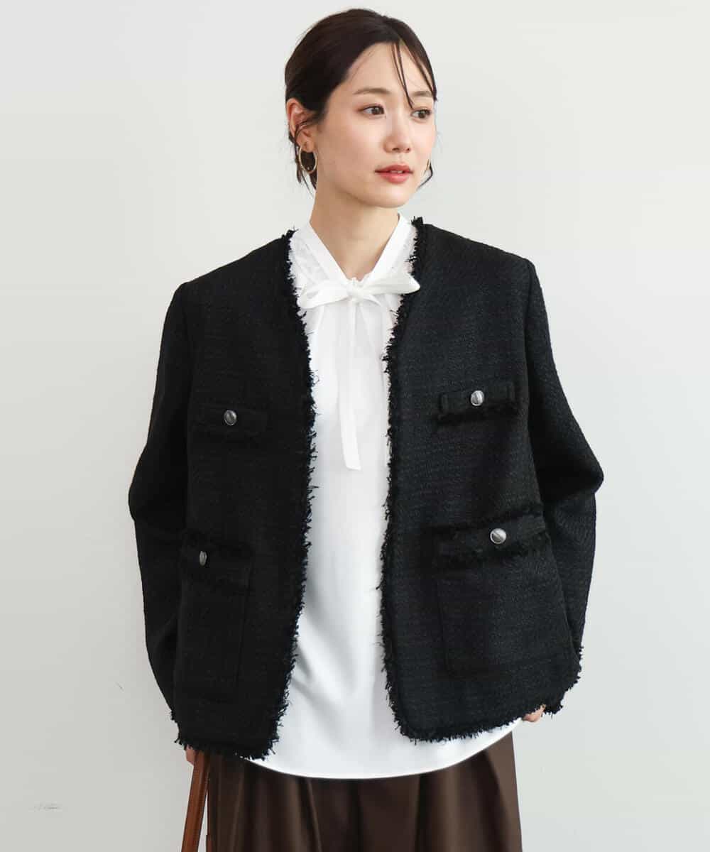 FKJAG53330 MK MICHEL KLEIN(MK ミッシェルクラン) [洗える]Vネックファンシーツイードジャケット ライトブルー