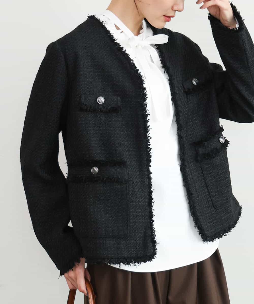 FKJAG53330 MK MICHEL KLEIN(MK ミッシェルクラン) [洗える]Vネックファンシーツイードジャケット ライトブルー