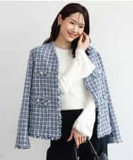 FKJAG53330 MK MICHEL KLEIN(MK ミッシェルクラン) [洗える]Vネックファンシーツイードジャケット ライトブルー