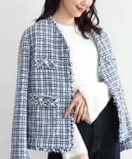 FKJAG53330 MK MICHEL KLEIN(MK ミッシェルクラン) [洗える]Vネックファンシーツイードジャケット ライトブルー