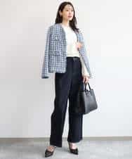 FKJAG53330 MK MICHEL KLEIN(MK ミッシェルクラン) [洗える]Vネックファンシーツイードジャケット ライトブルー