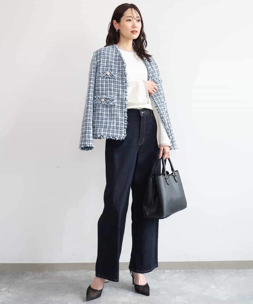 FKJAG53330 MK MICHEL KLEIN(MK ミッシェルクラン) [洗える]Vネックファンシーツイードジャケット ライトブルー