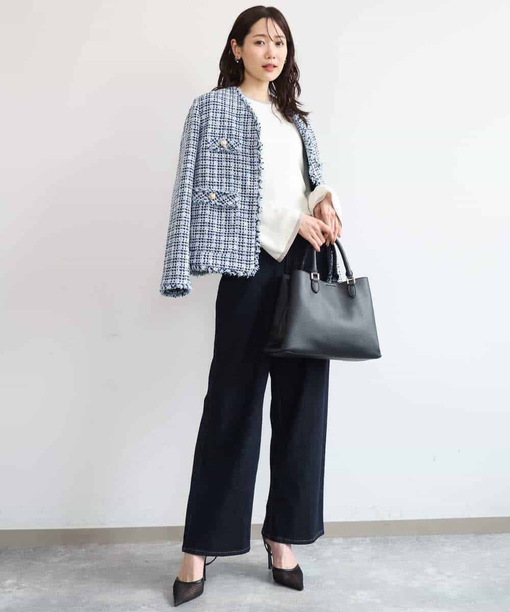 FKJAG53330 MK MICHEL KLEIN(MK ミッシェルクラン) [洗える]Vネックファンシーツイードジャケット ライトブルー