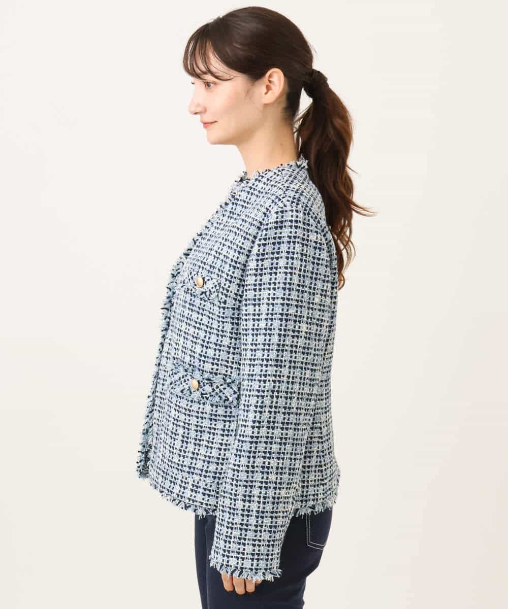 FKJAG53330 MK MICHEL KLEIN(MK ミッシェルクラン) [洗える]Vネックファンシーツイードジャケット ライトブルー