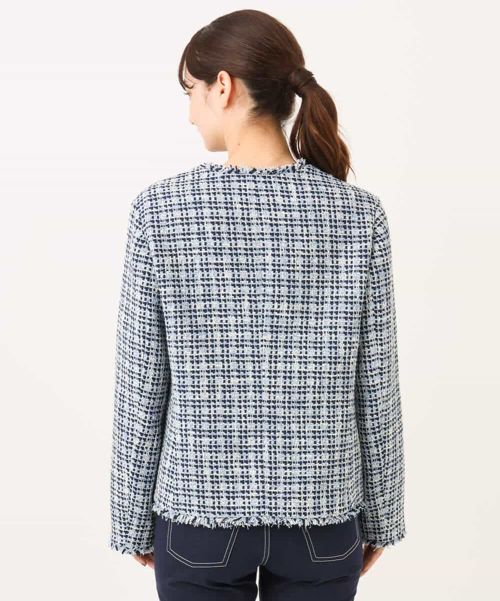 FKJAG53330 MK MICHEL KLEIN(MK ミッシェルクラン) [洗える]Vネックファンシーツイードジャケット ライトブルー