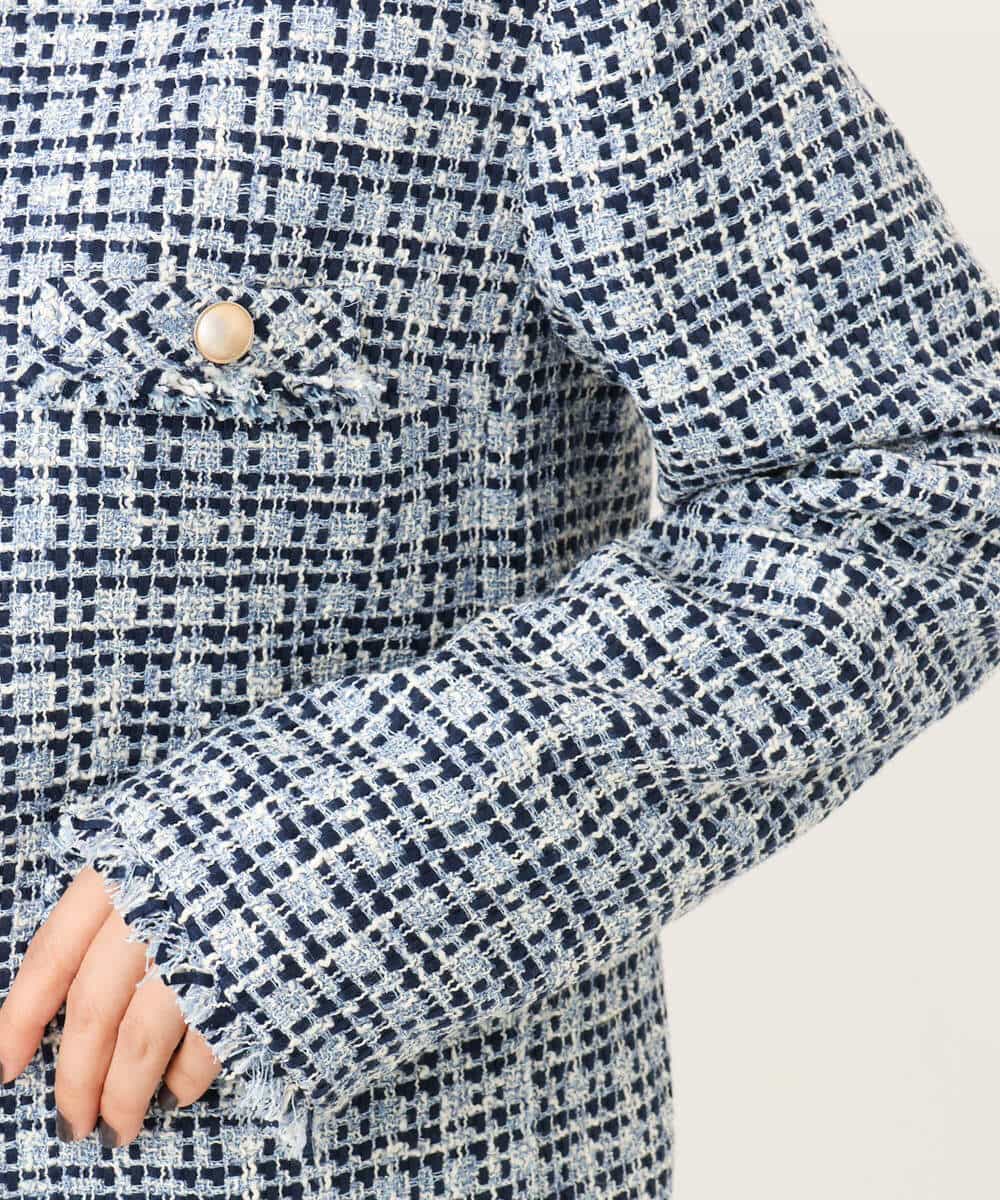 FKJAG53330 MK MICHEL KLEIN(MK ミッシェルクラン) [洗える]Vネックファンシーツイードジャケット ライトブルー