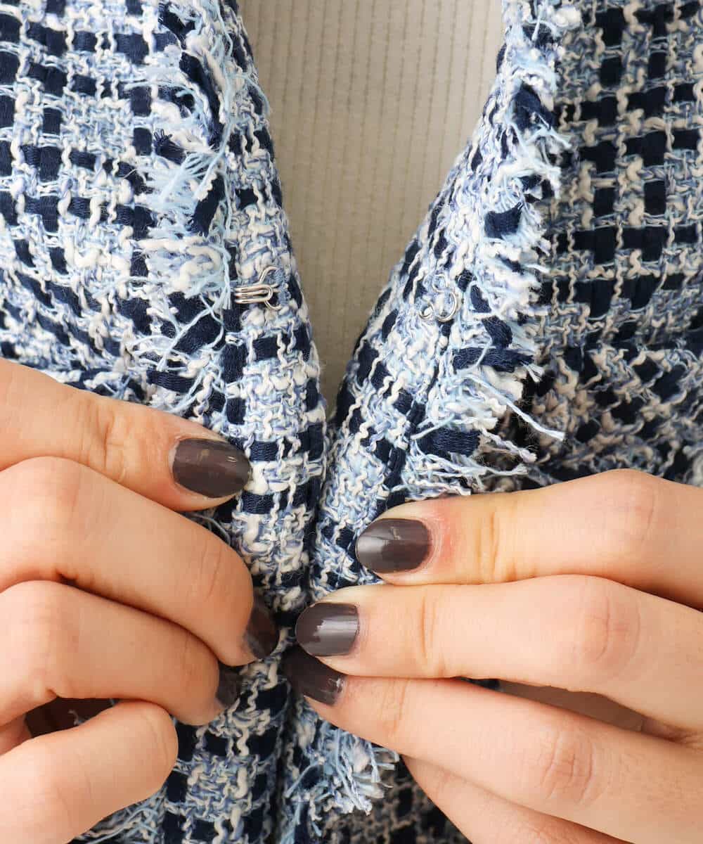 FKJAG53330 MK MICHEL KLEIN(MK ミッシェルクラン) [洗える]Vネックファンシーツイードジャケット ライトブルー