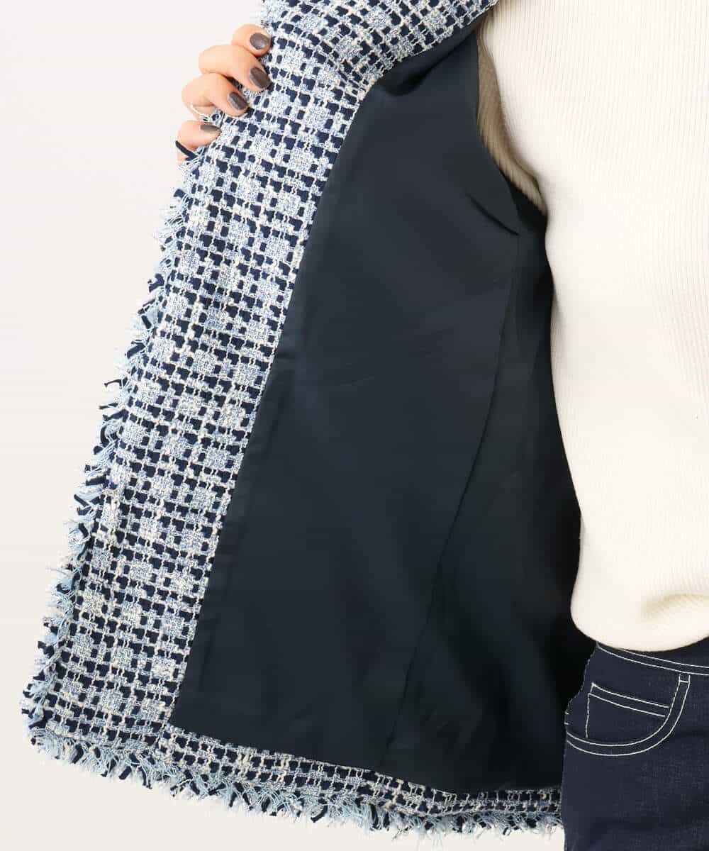 FKJAG53330 MK MICHEL KLEIN(MK ミッシェルクラン) [洗える]Vネックファンシーツイードジャケット ライトブルー