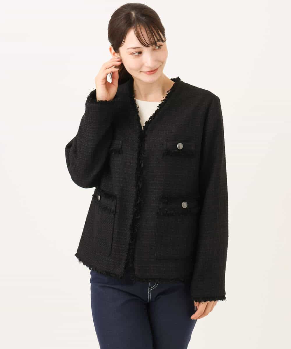 FKJAG53330 MK MICHEL KLEIN(MK ミッシェルクラン) [洗える]Vネックファンシーツイードジャケット ライトブルー