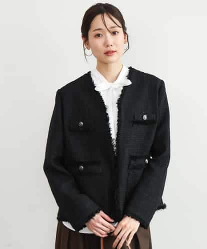 FKJAG53330 MK MICHEL KLEIN [洗える]Vネックファンシーツイードジャケット