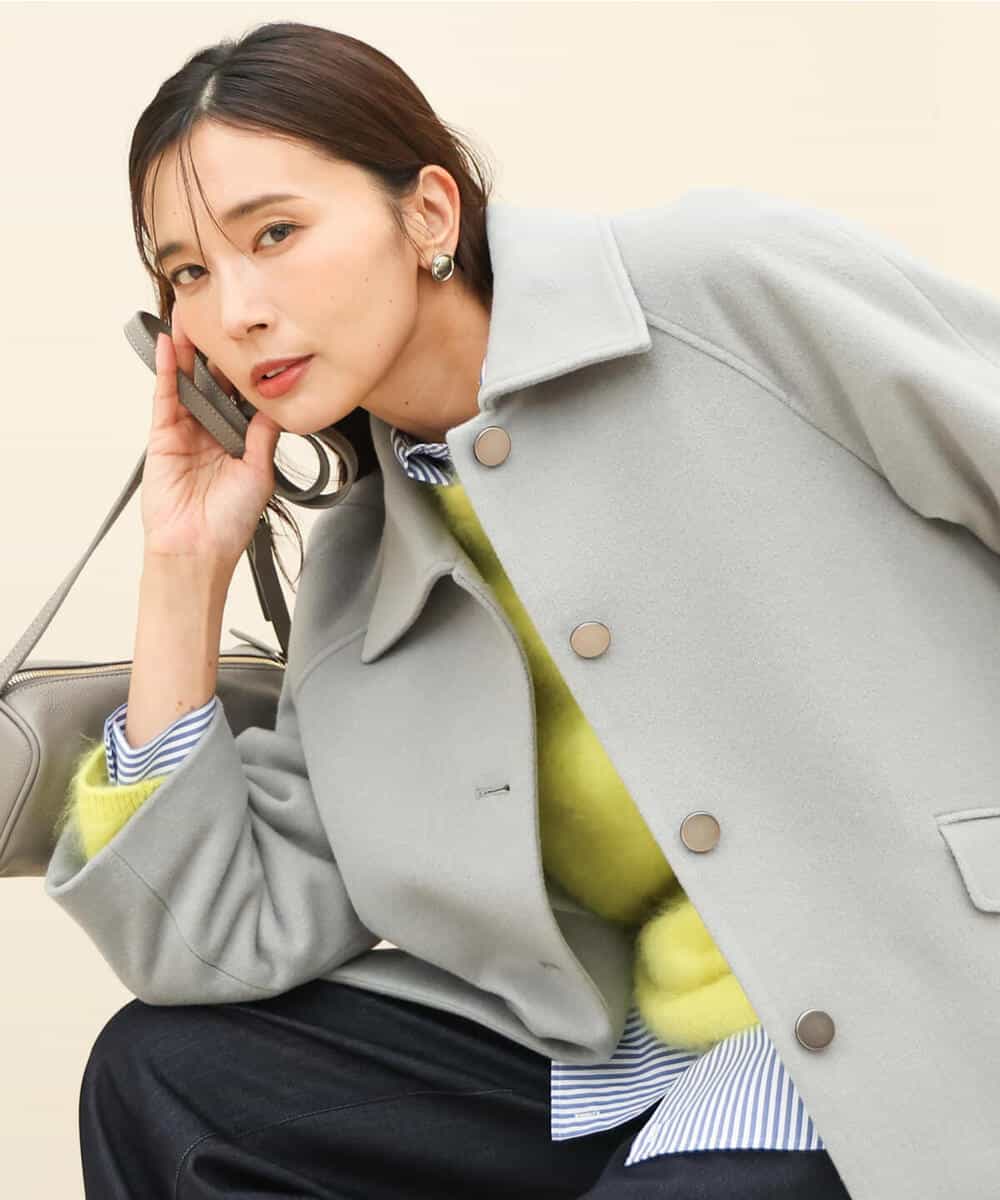 FKJAG60380 MK MICHEL KLEIN(MK ミッシェルクラン) SUPER100sウール ステンカラーコート ネイビー