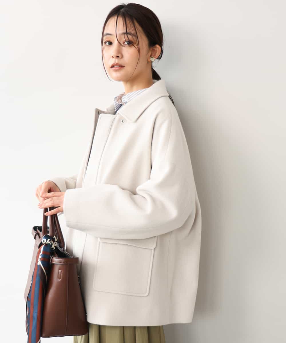 FKJAG62380 MK MICHEL KLEIN(MK ミッシェルクラン) [超軽量]エアリアルウール ステンカラーZIPコート アイボリー