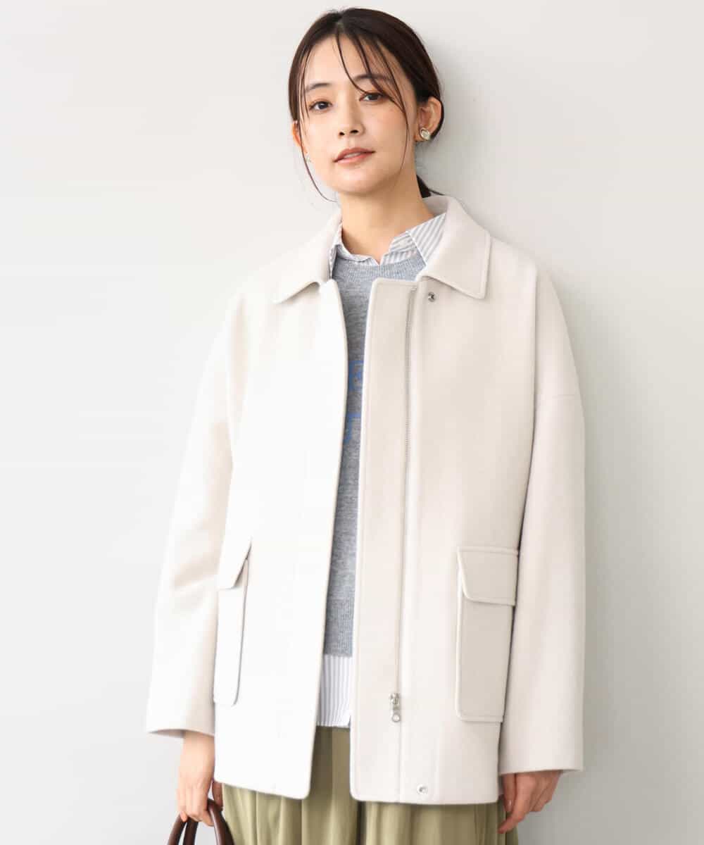 FKJAG62380 MK MICHEL KLEIN(MK ミッシェルクラン) [超軽量]エアリアルウール ステンカラーZIPコート アイボリー